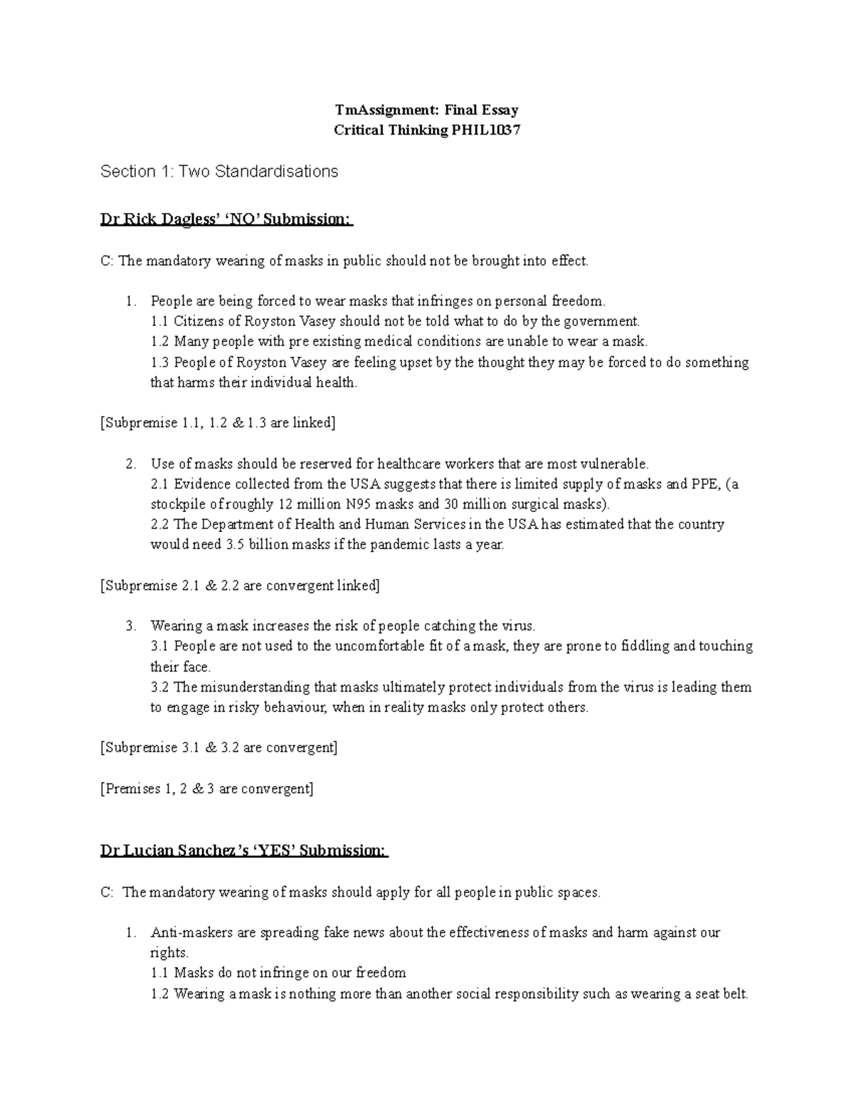 Final scenario report - TmAssignment: Final Essay Critical Thinking ...