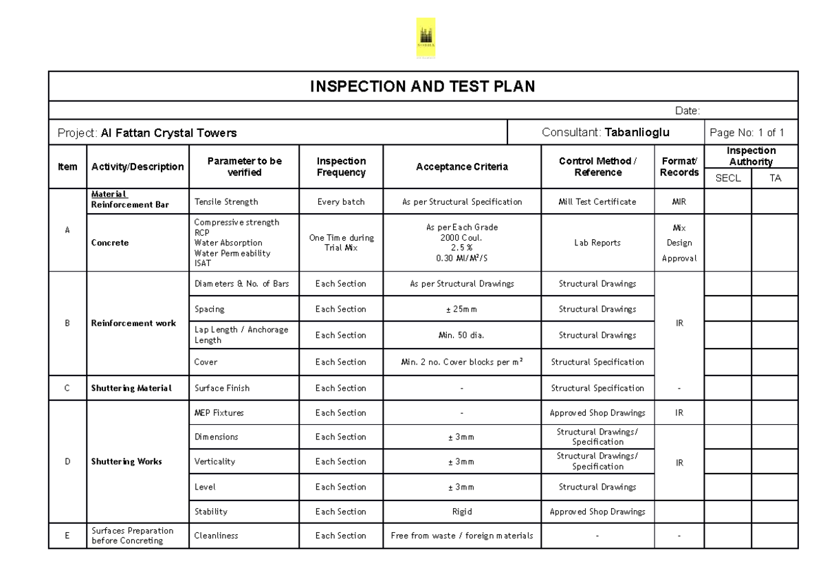 Inspection-and-test-plan-concrete compress - INSPECTION AND TEST PLAN ...