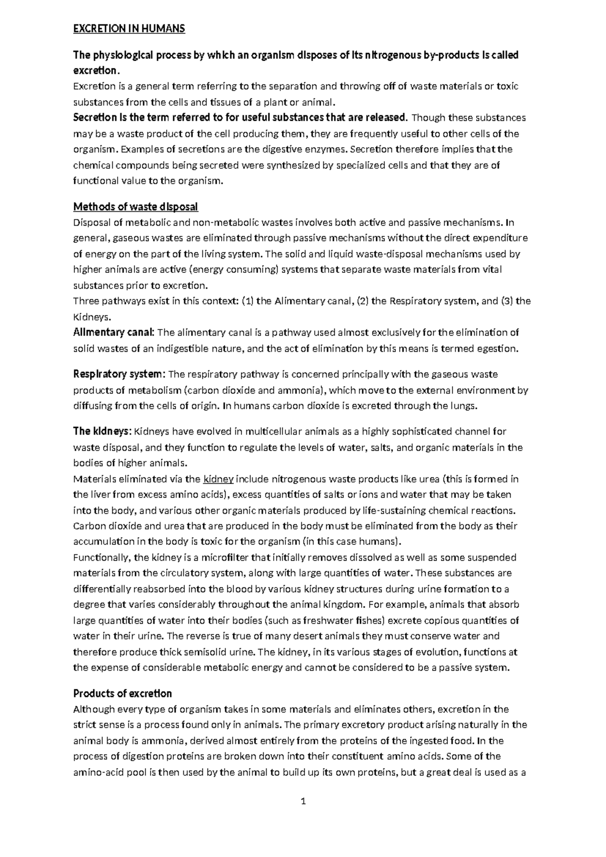 Chp. 6 Excretion in humans - EXCRETION IN HUMANS The physiological ...
