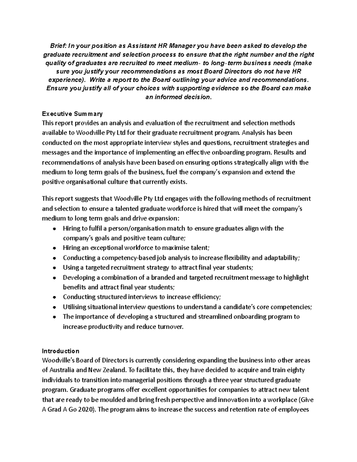 MGNT205 Final Assessment - Case Study Report - Brief: In your position ...