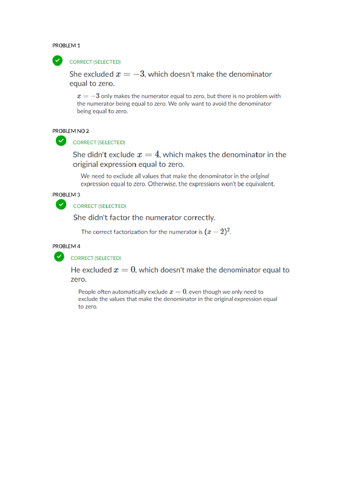 Problem answers - references - PROBLEM 1 CORRECT (SELECTED) She ...