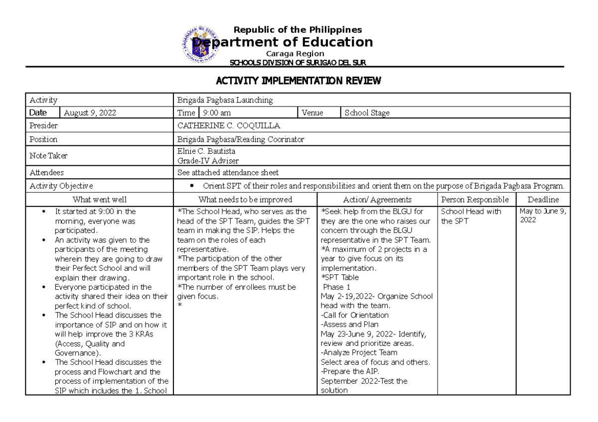 (AIR) Activity Implementation Review - Republic of the Philippines ...