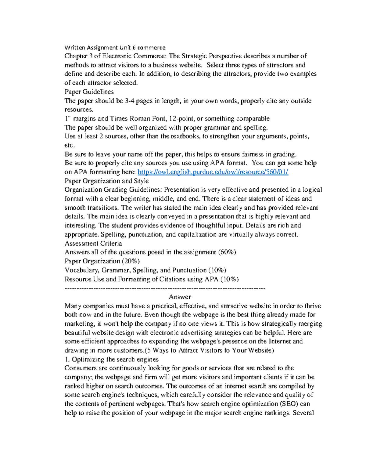 1 - E-Commerce (proctored course) (BUS 2202) - Written Assignment Unit ...