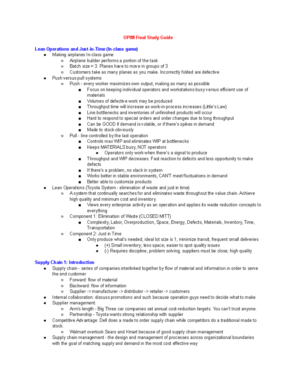 OPIM Final Study Guide - Planes Have To Move In Groups Of 3 Customers ...