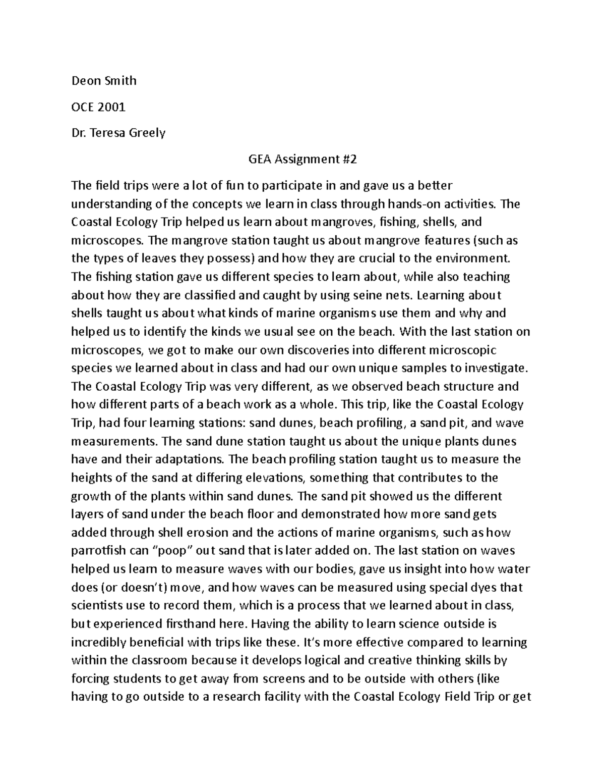 GEA Assignment #2 Oceanography - Deon Smith OCE 2001 Dr. Teresa Greely ...