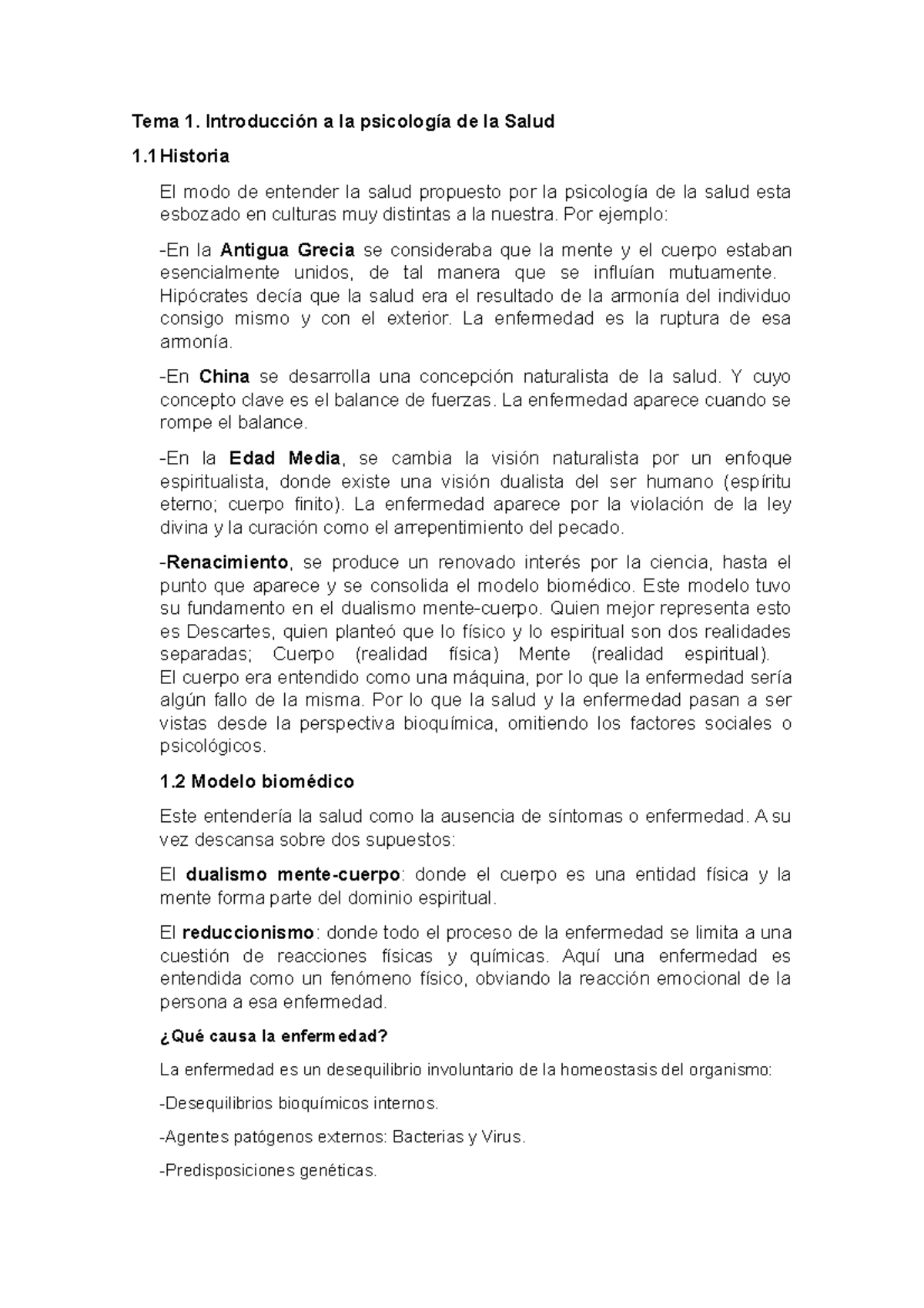 Tema 1 - Apuntes 1 - Tema 1. Introducción a la psicología de la Salud 1 ...