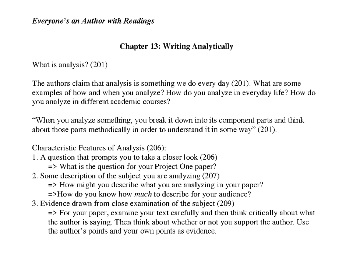 Ea AChapter 13 Writing Analytically - Everyone’s an Author with ...