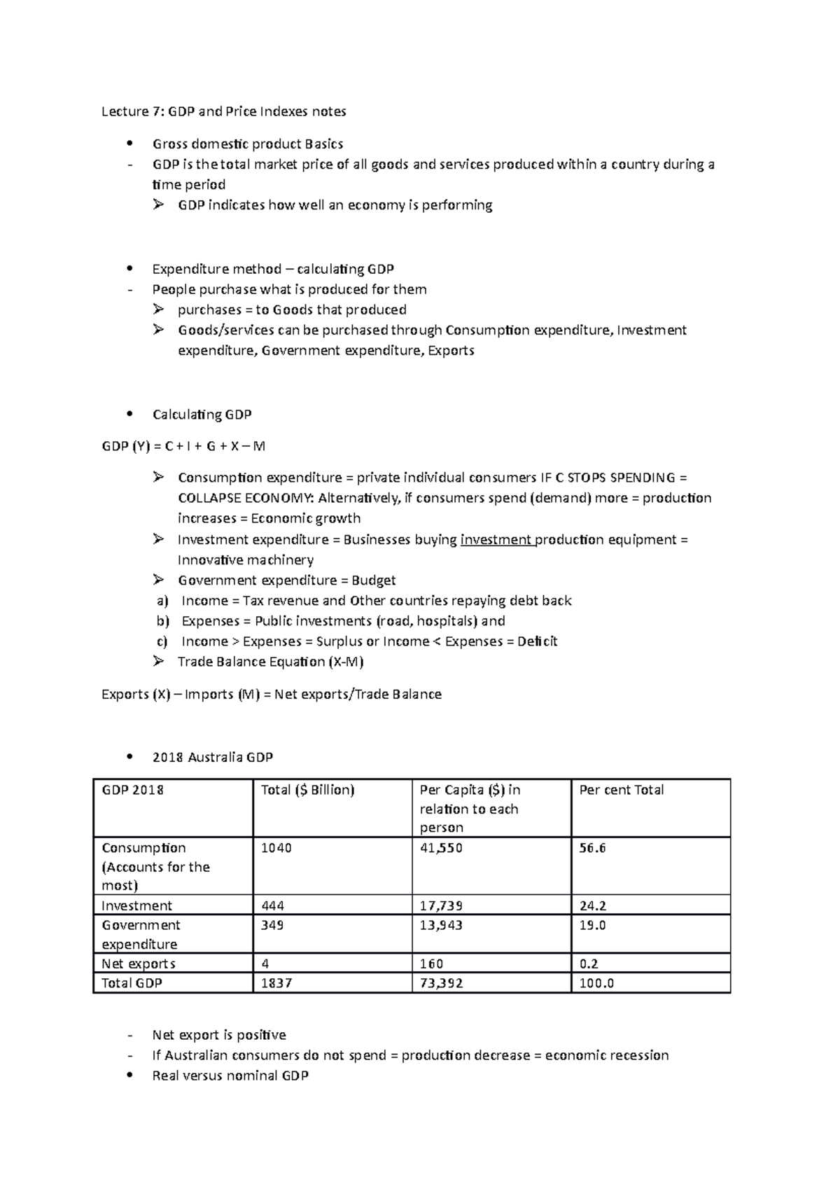 GDP and Price lecture notes - Lecture 7: GDP and Price Indexes notes ...