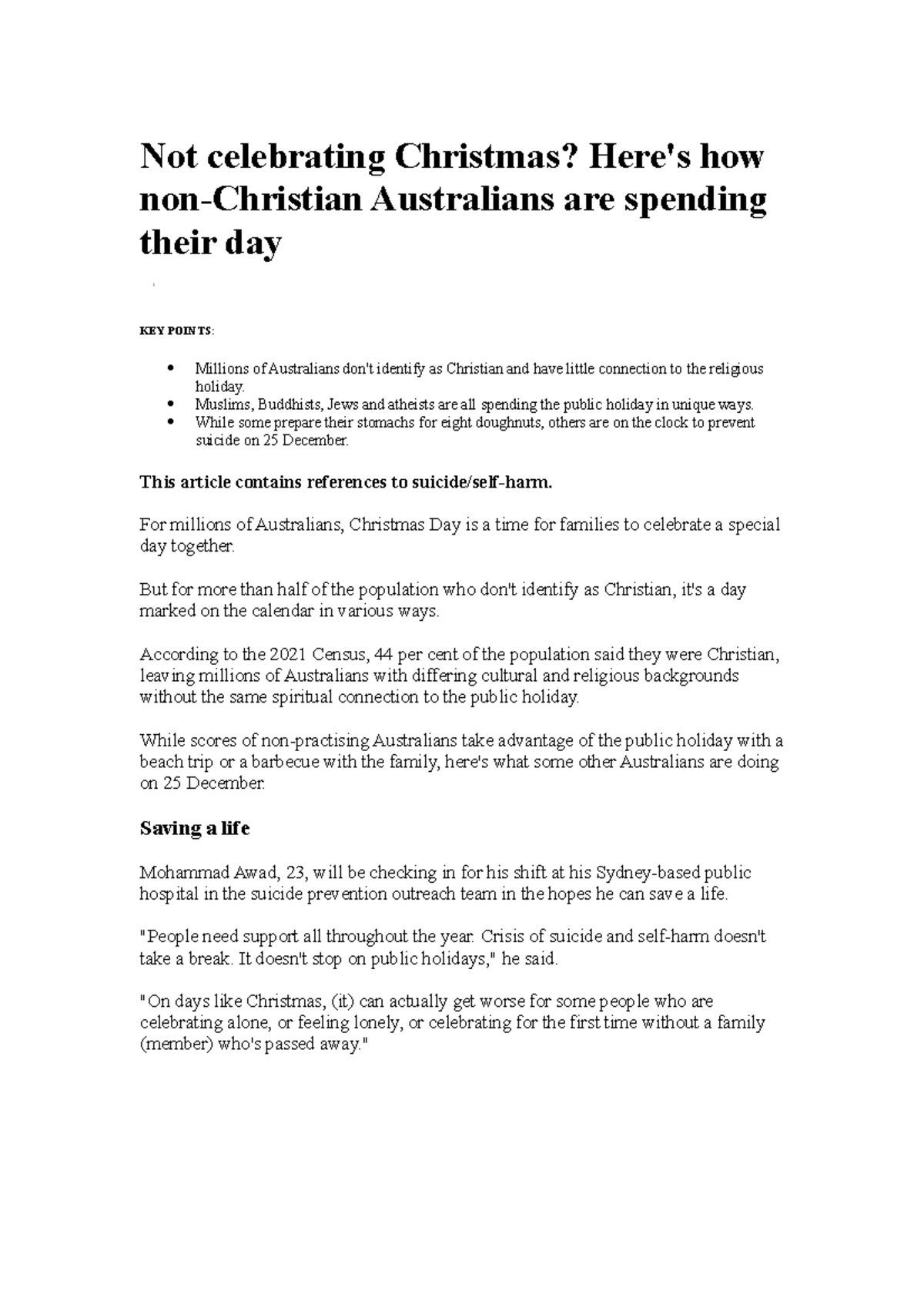 Non Xtians Auzzie celebrating Xmas 4 Jan Not celebrating Christmas