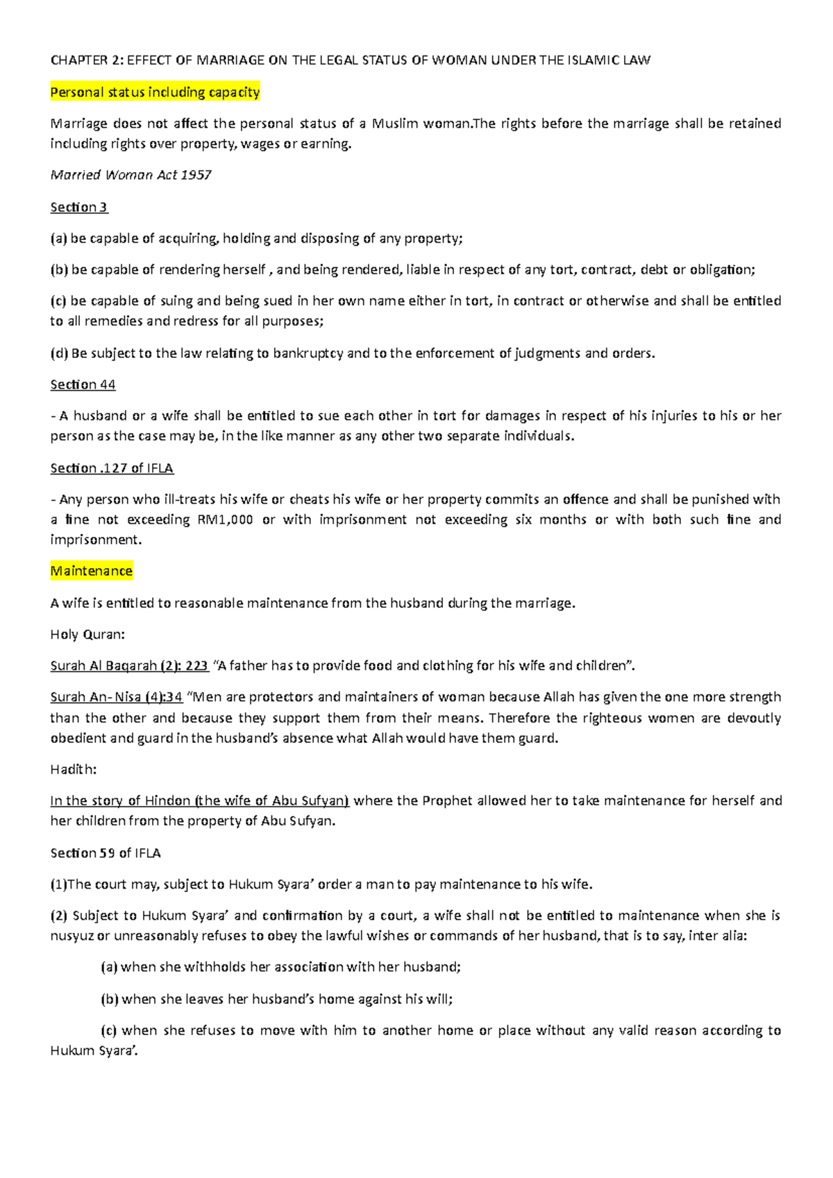 Chapter 2 legal status of women after marriage CHAPTER 2 EFFECT OF