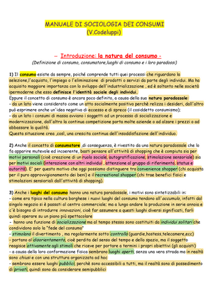 Manuale Di Sociologia Dei Consumi Codeluppi Studocu