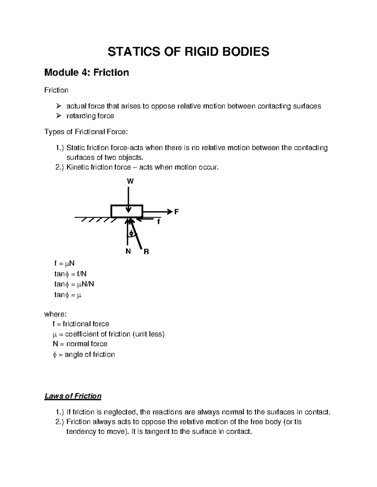 Module 4: Friction - Statics Of Rigid Bodies - TIP - Studocu