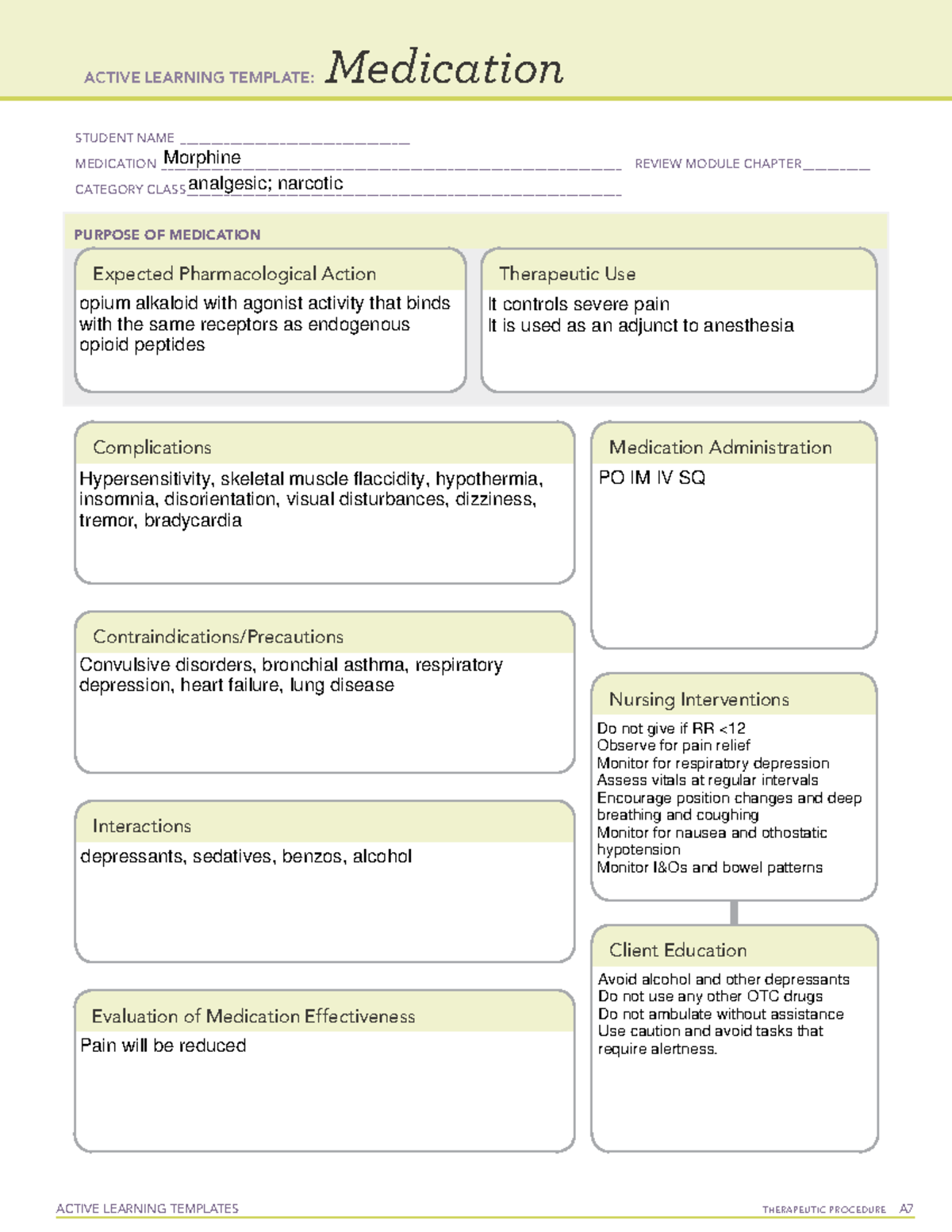 Morphine Template - ACTIVE LEARNING TEMPLATES THERAPEUTIC PROCEDURE A ...