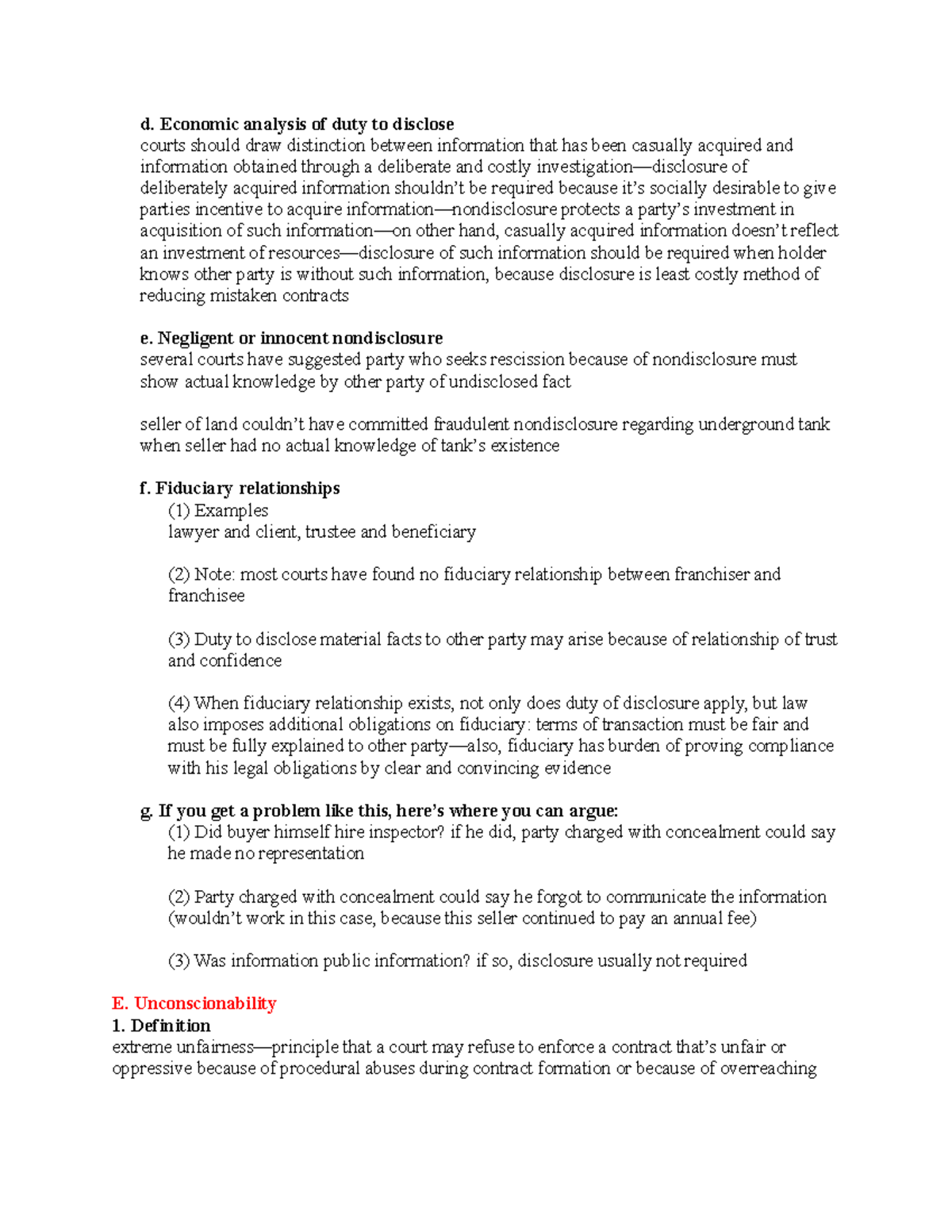 Contracts Law Outline - 3 - d. Economic analysis of duty to disclose ...