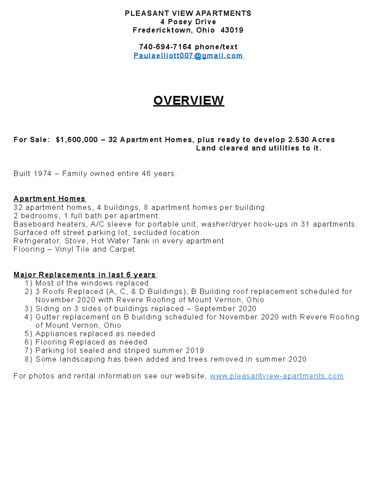 Sale Overview Sales PLEASANT VIEW APARTMENTS 4 Posey Drive
