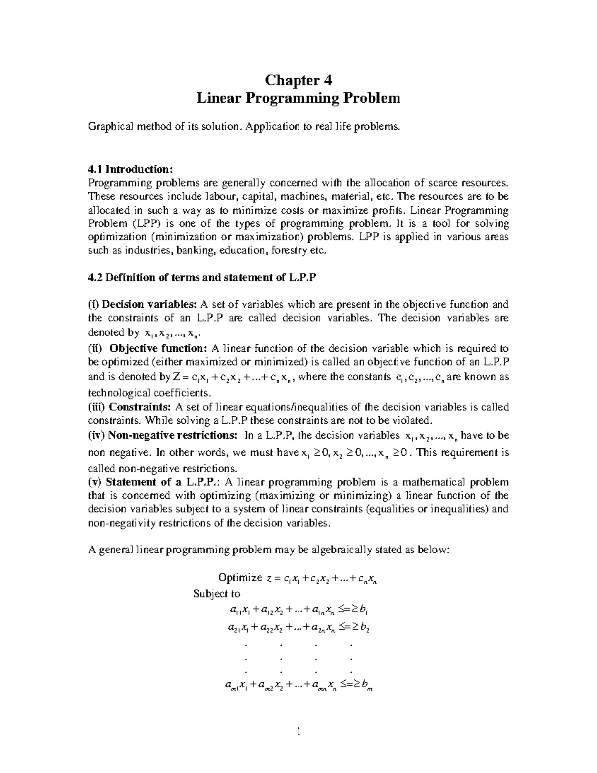 Chapter 4 Linear Programming Problem - Chapter 4 Linear Programming ...