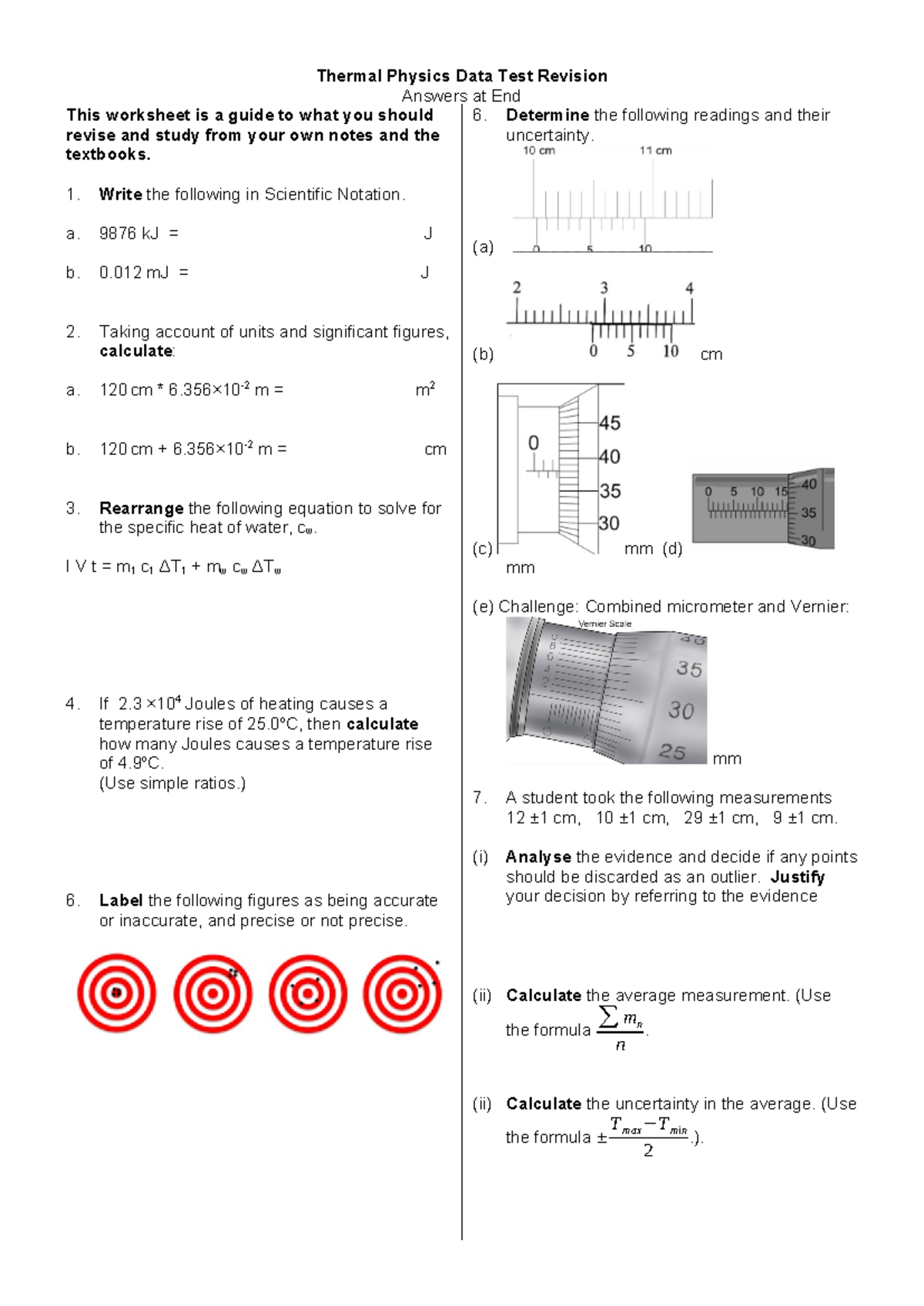 Year 10 Physics Thermodynamics Data Test Revision 2024 - Thermal ...