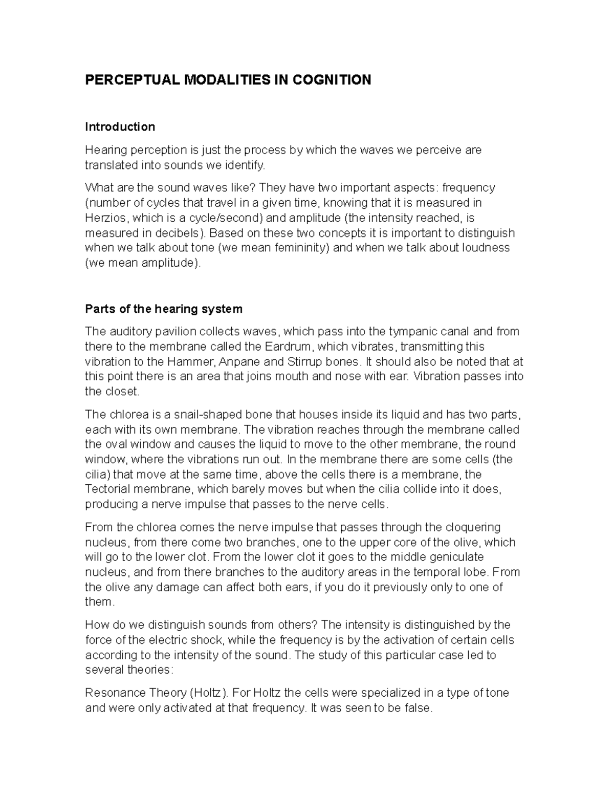Perceptual modalities in cognition - PERCEPTUAL MODALITIES IN COGNITION ...