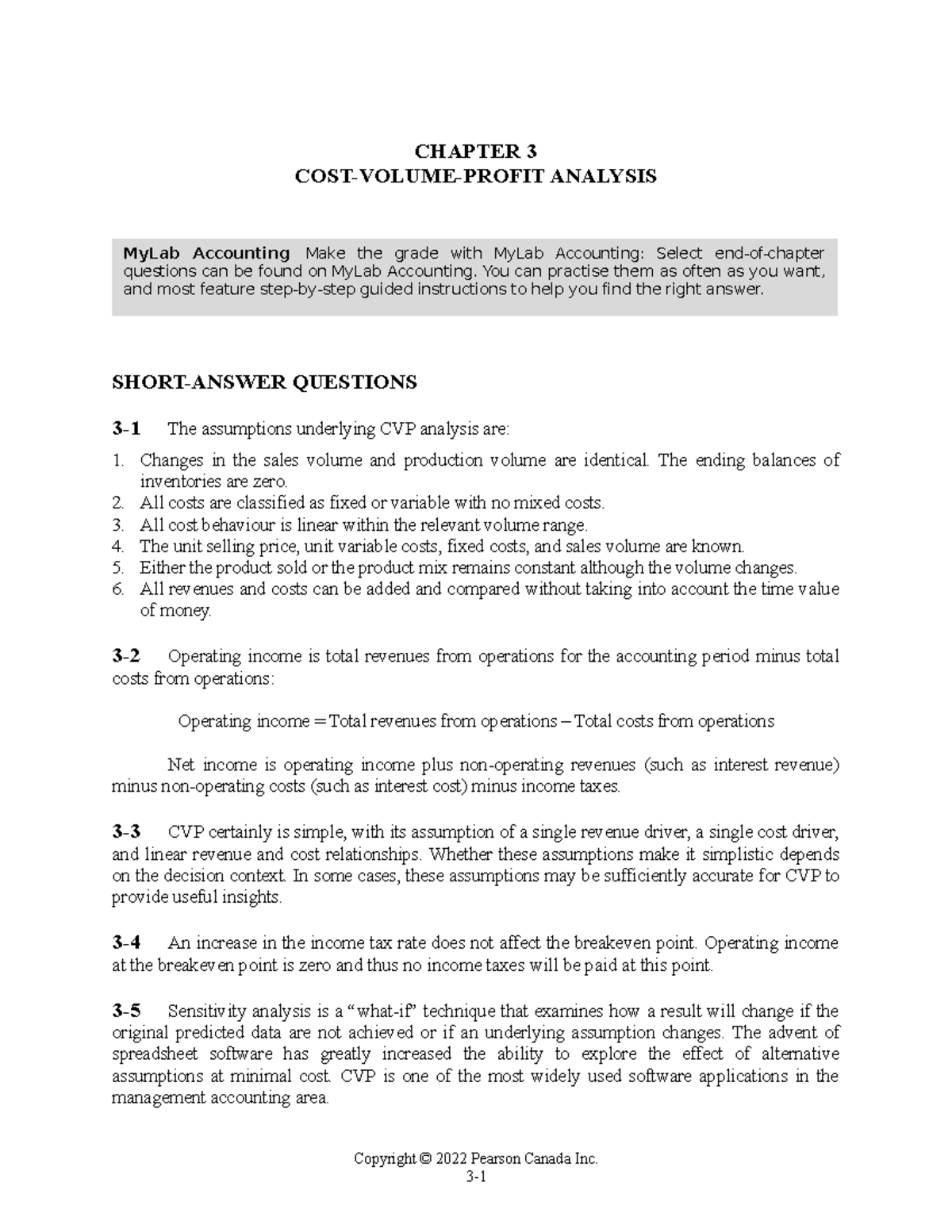 Ch3 Adv Cost Acttg Horngren 9th - CHAPTER 3 COST-VOLUME-PROFIT ANALYSIS ...