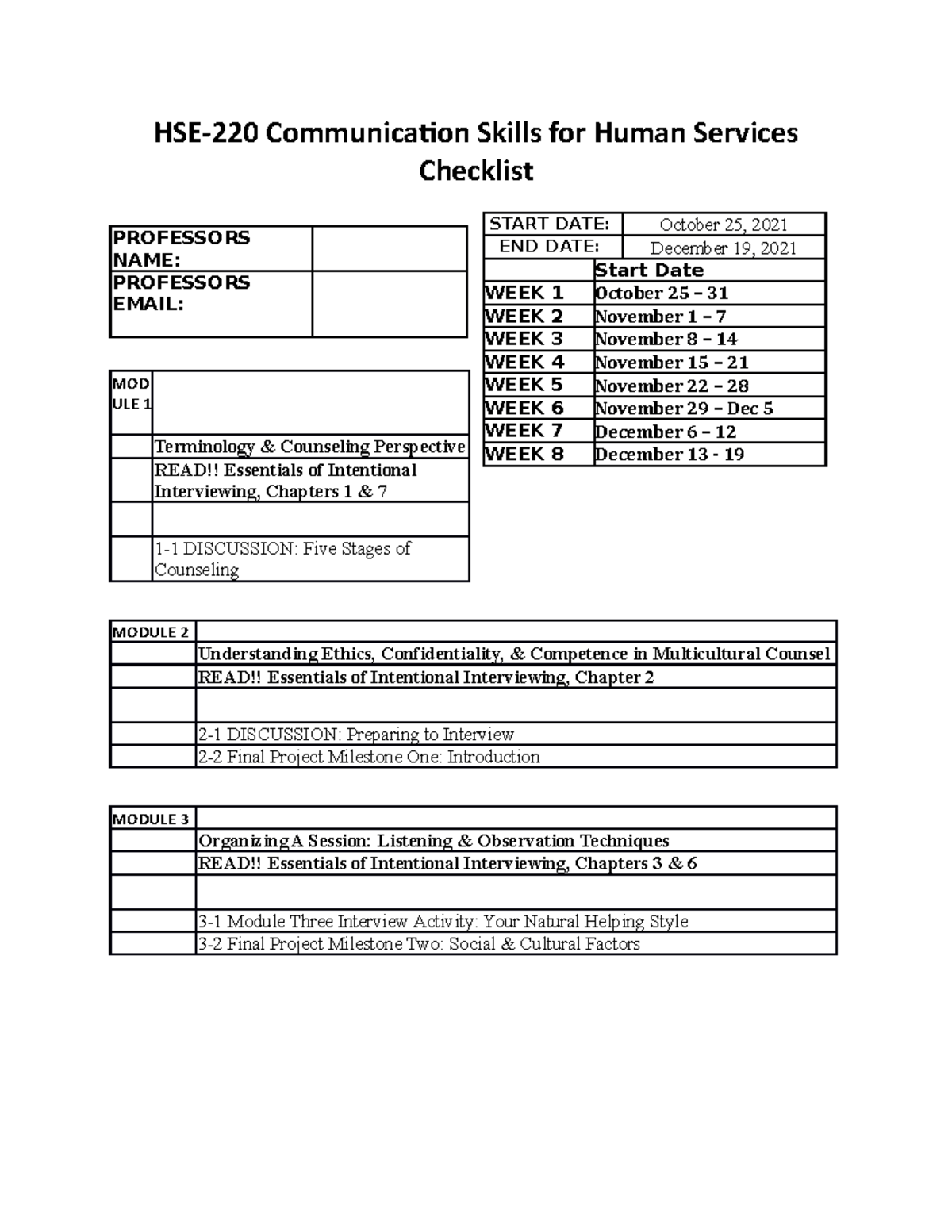 HSE220 Checklist for HSE220 HSE220 Communication Skills for Human
