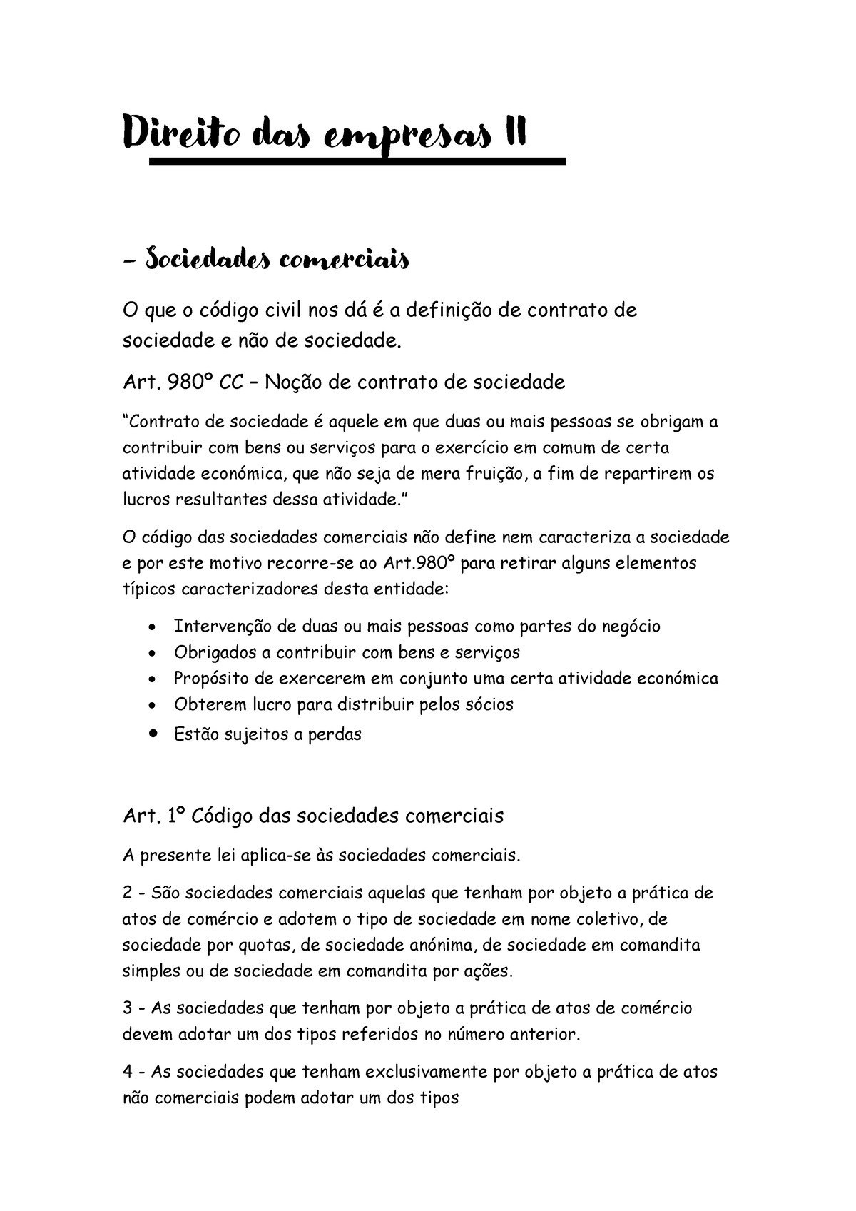 Resumos De Ii 1ª Matéria Direito Das Empresas Ii Sociedades Comerciais O Que O Código 2893