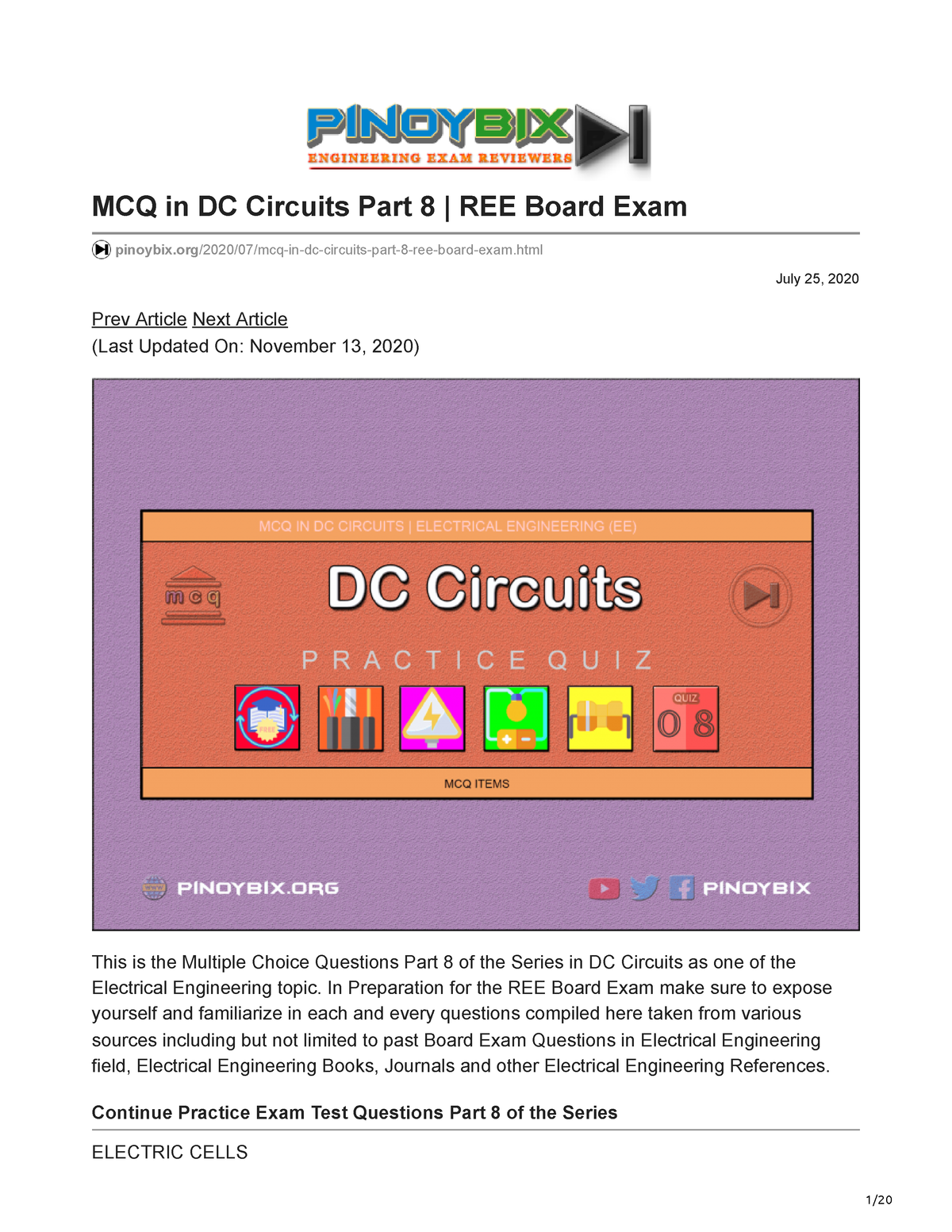 Pinoybix.org-MCQ In DC Circuits Part 8 REE Board Exam - July 25, 2020 ...