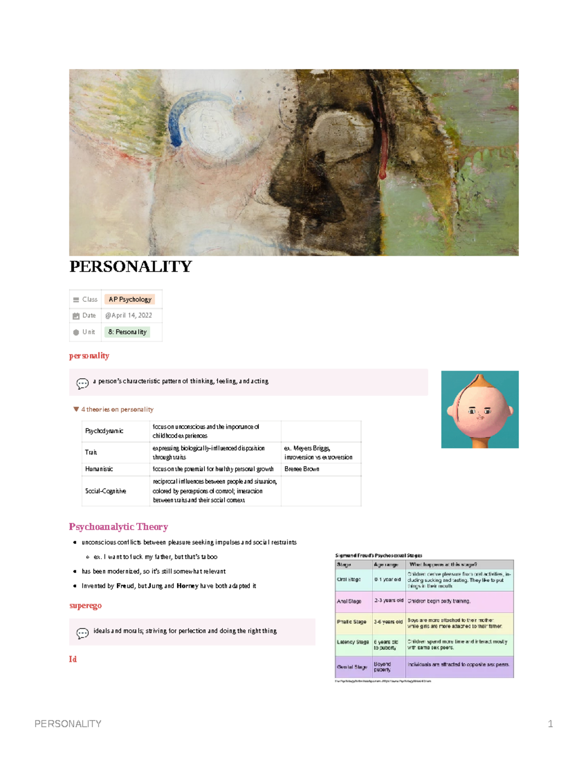 Personality - PERSONALITY Class AP Psychology Date Unit 8: Personality ...