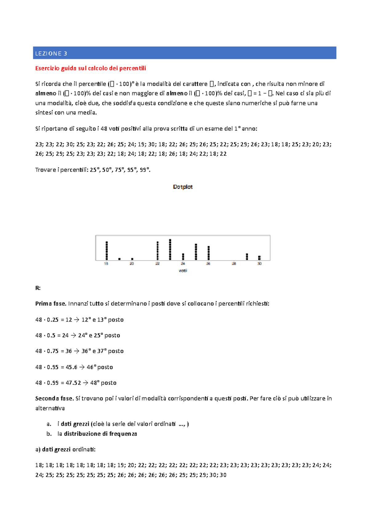 Calcolo dei percentili - LEZIONE 3 Esercizio guida sul calcolo dei ...