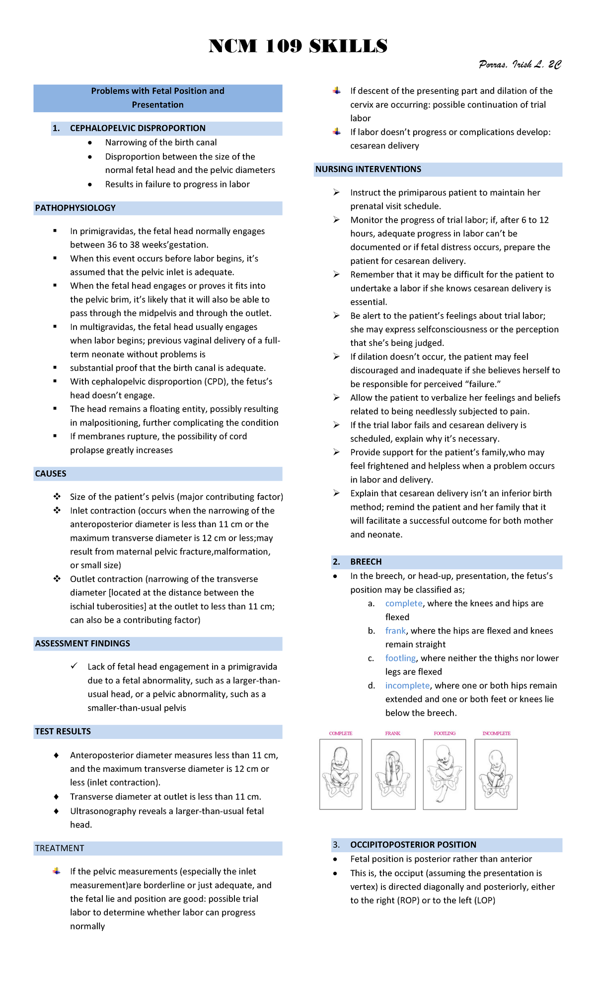 NCM-109- Skills- Midterm - Porras, Irish L. 2C Problems with Fetal ...