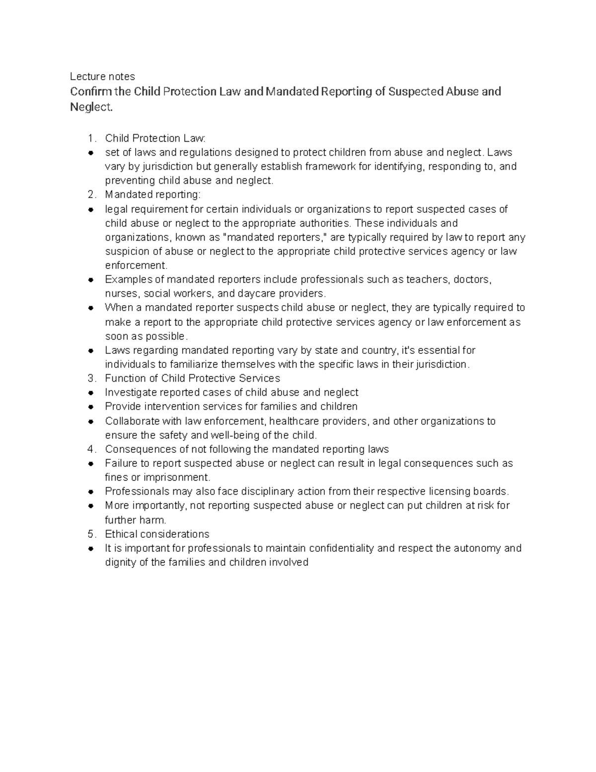 SPE 105(9 Confirm the Child Protection Law and Mandated Reporting of