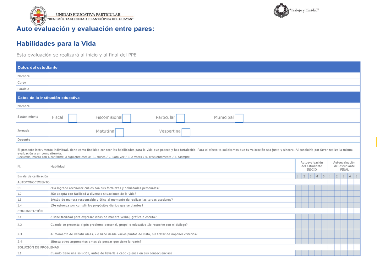 Auto Evaluaci Ã³n Y Evaluaci Ã³n Entre Pares (1) - Auto Evaluación Y ...