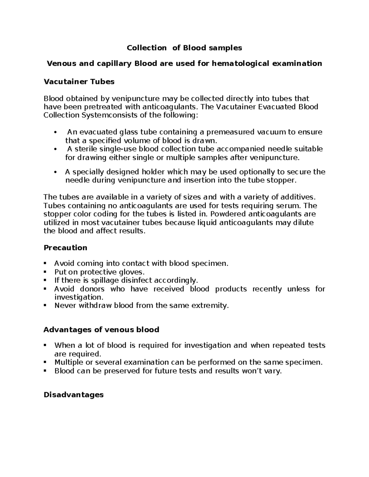 6 anticoagulants and collection of blood samples Collection of Blood