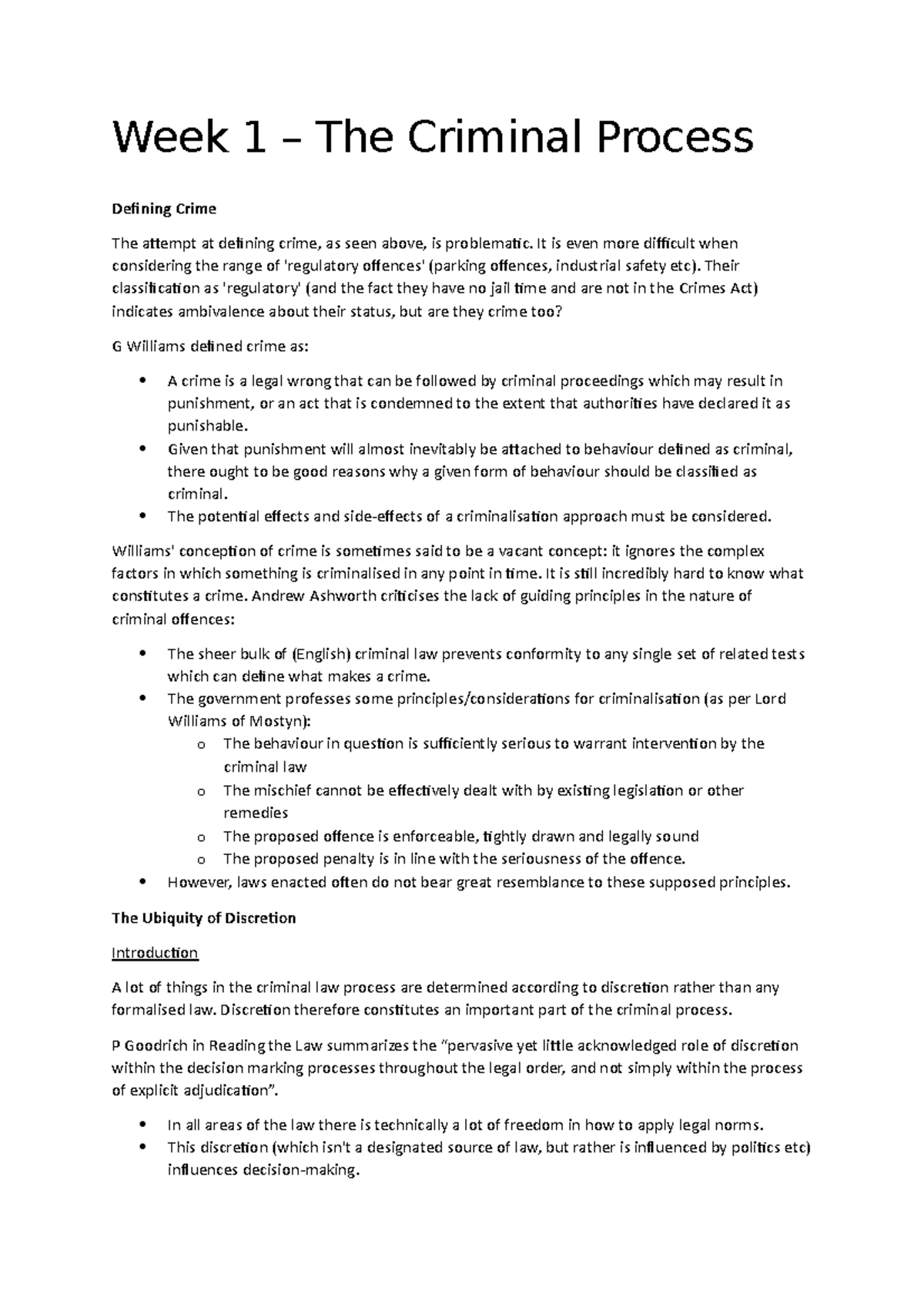 Week 1 – The Criminal Process - Week 1 – The Criminal Process Defining ...