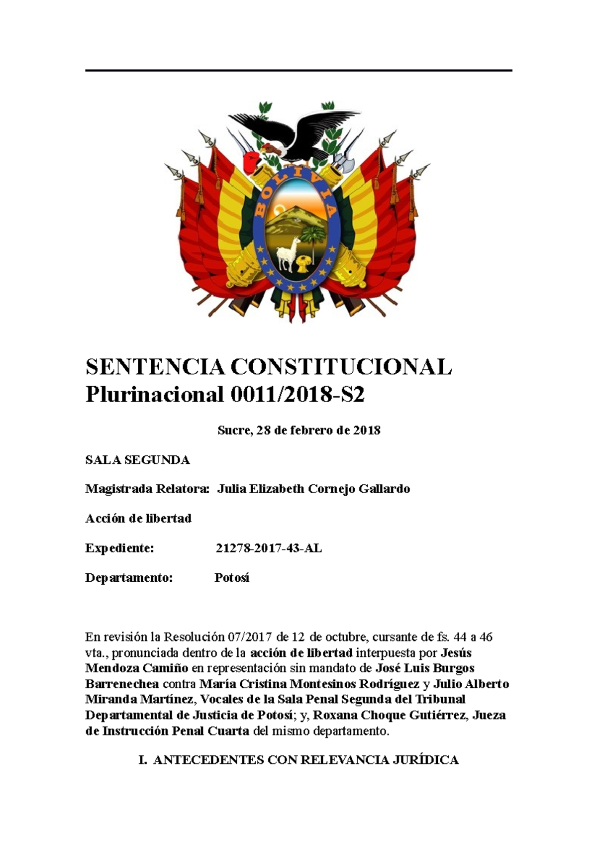 Sentencia Constitucional Plurinacional 0011-2018-S2 - SENTENCIA ...