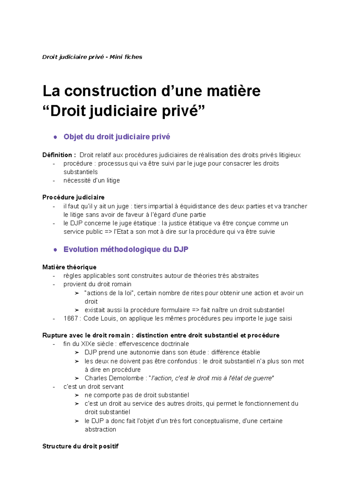 MINI Fiches Droit judiciaire privé Droit judiciaire privé Mini