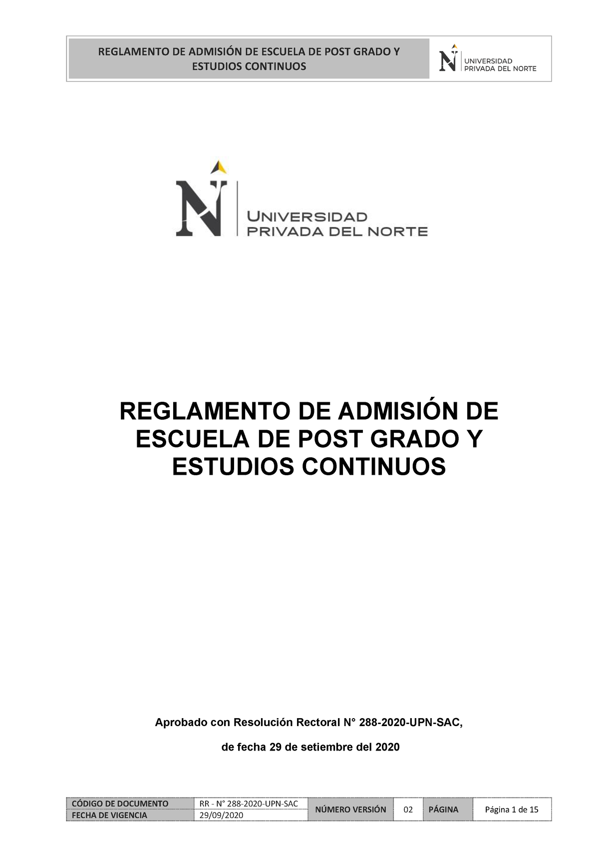 Reglamento De Admision De Escuela De Postgrado Y Estudios Continuos ...