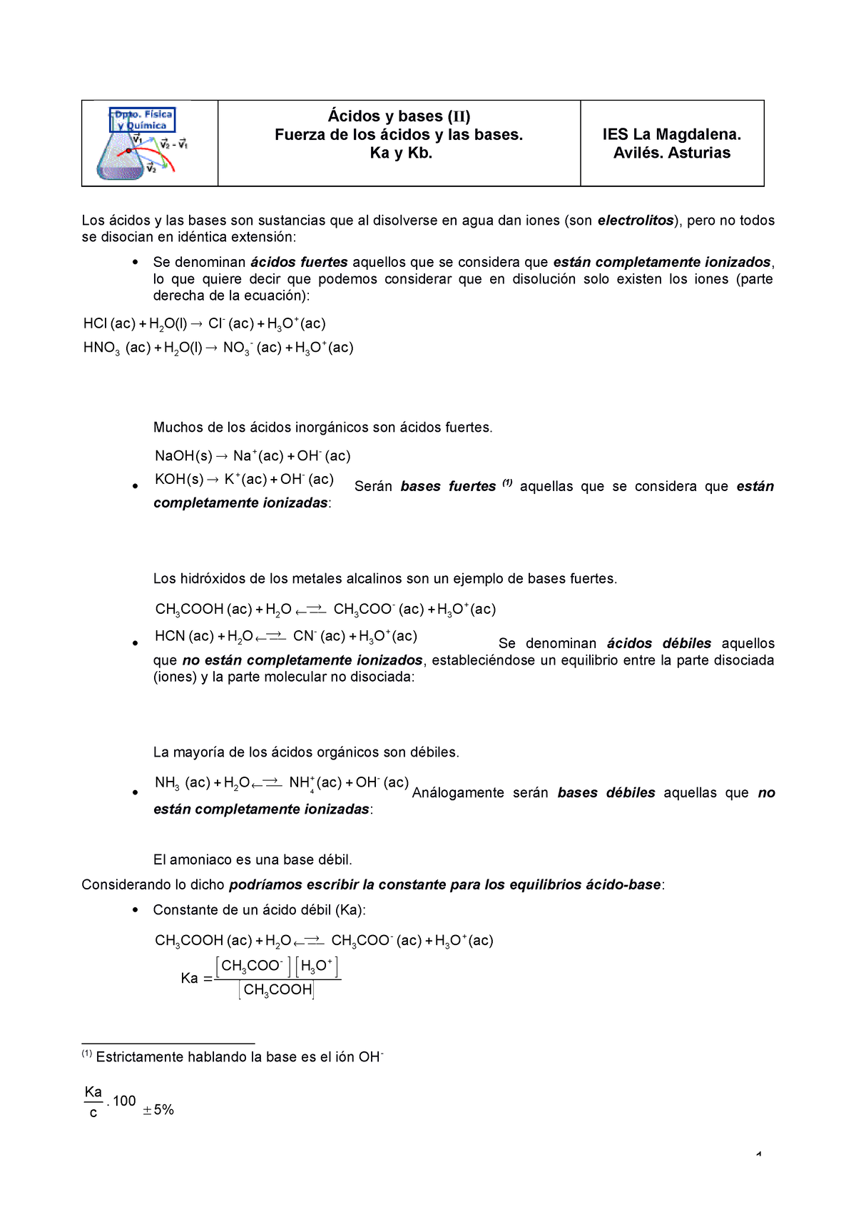 Acidos Bases 2 - .... - Ácidos Y Bases (II) Fuerza De Los ácidos Y Las ...