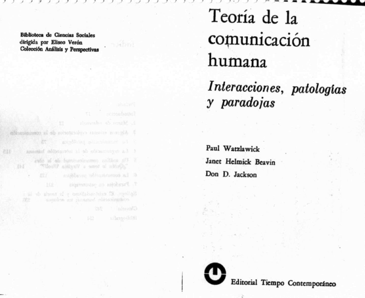 Watzlawick - Teoría de la Comunicación Humana - Psicología Social - Studocu