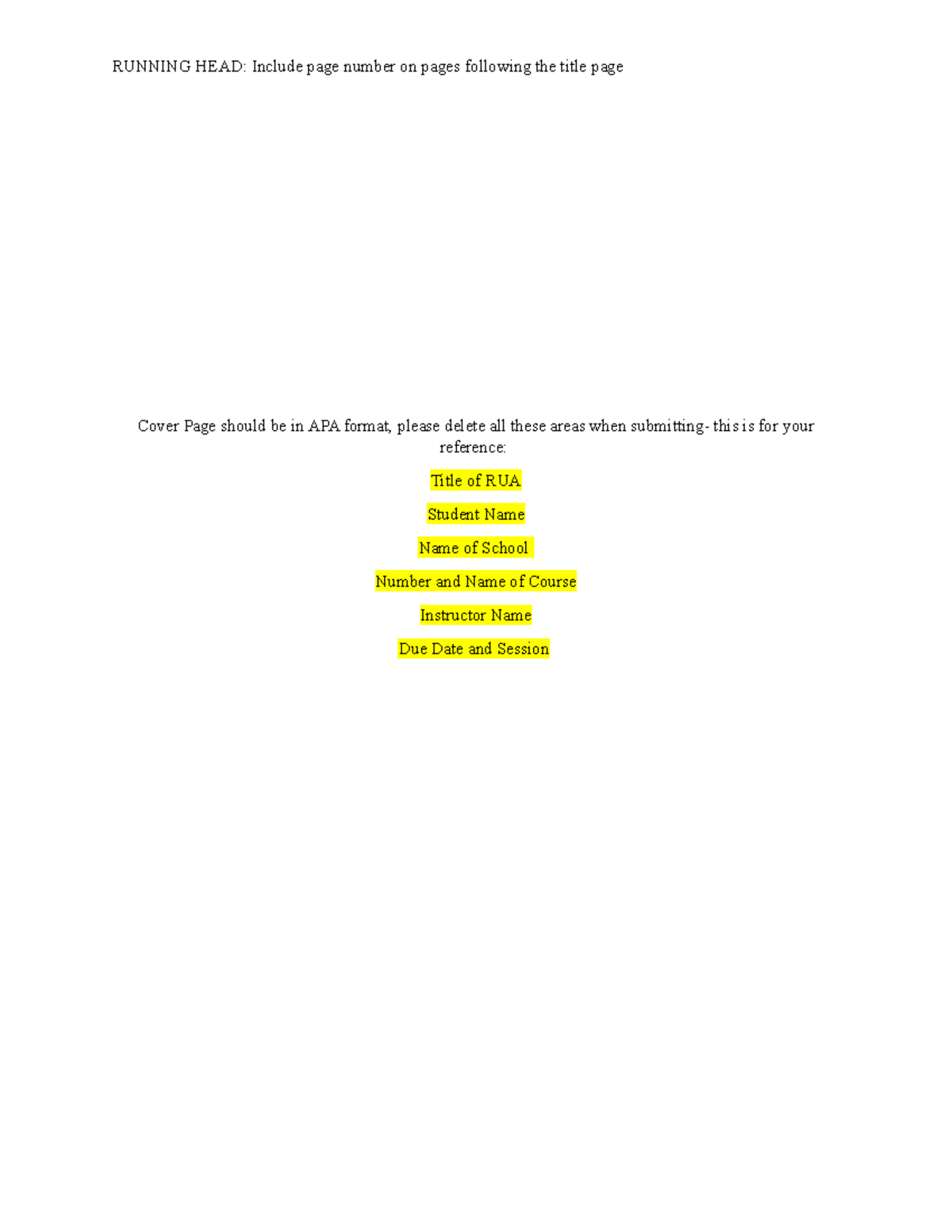 RUA-Plan of Care- APA Template - Cover Page should be in APA format ...