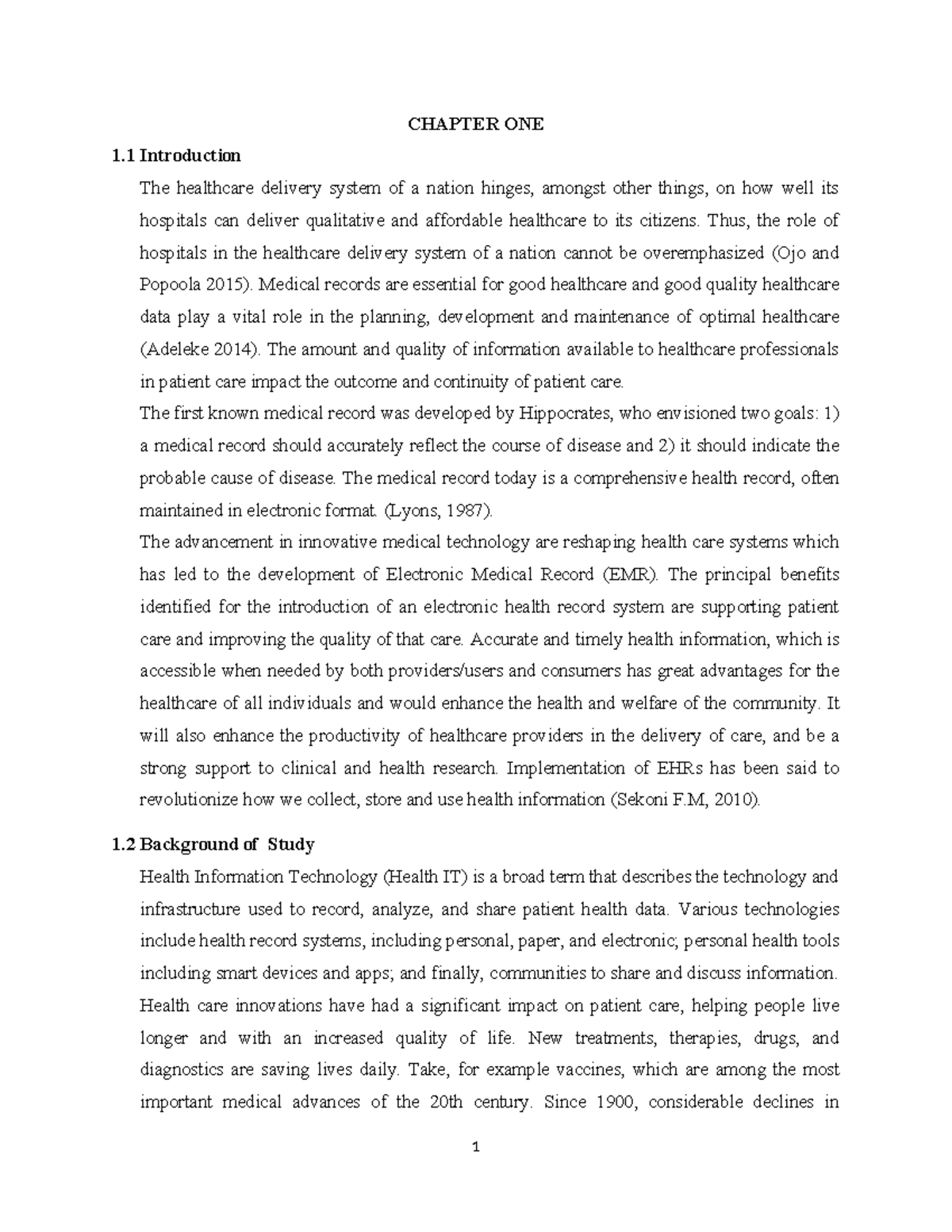 introduction of Electronic Patient Record Management System - CHAPTER ...