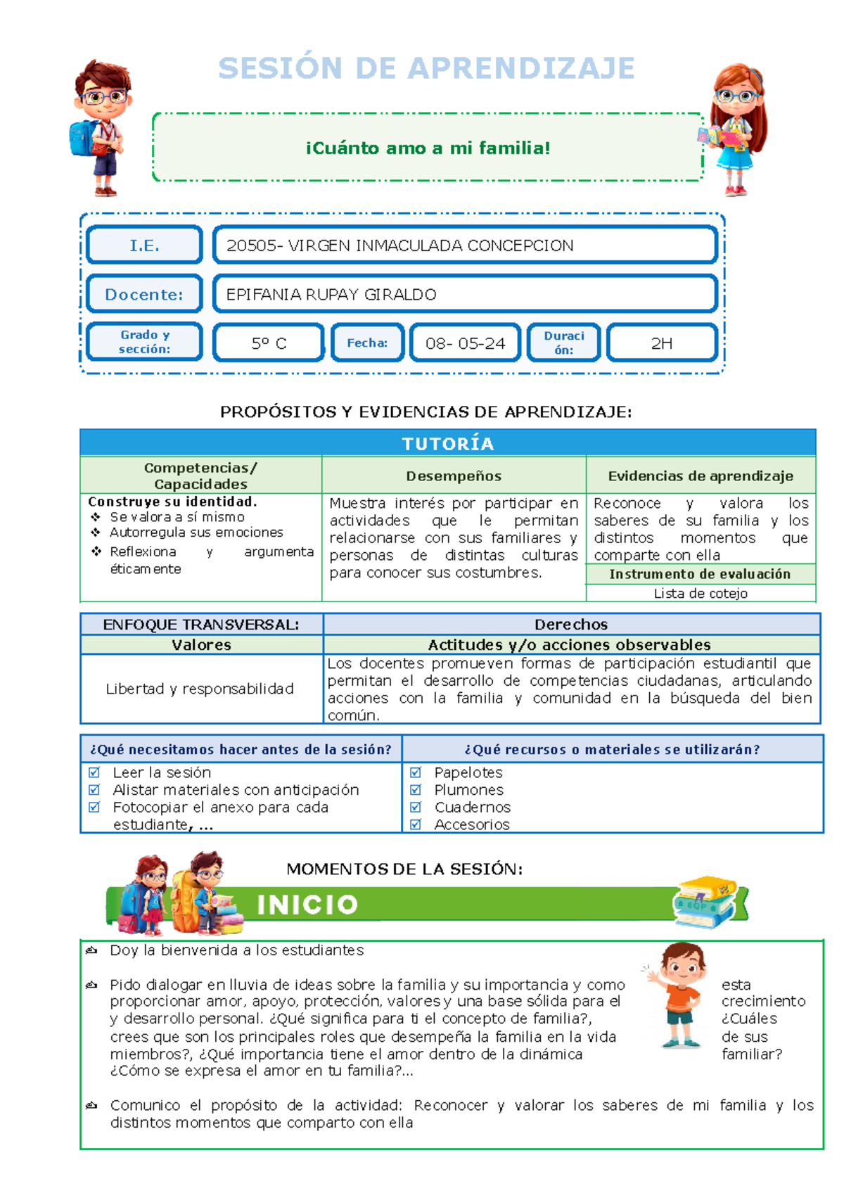 08-05. Tutoria. Cuanto AMO A MI Familia - SESIÓN DE APRENDIZAJE ...
