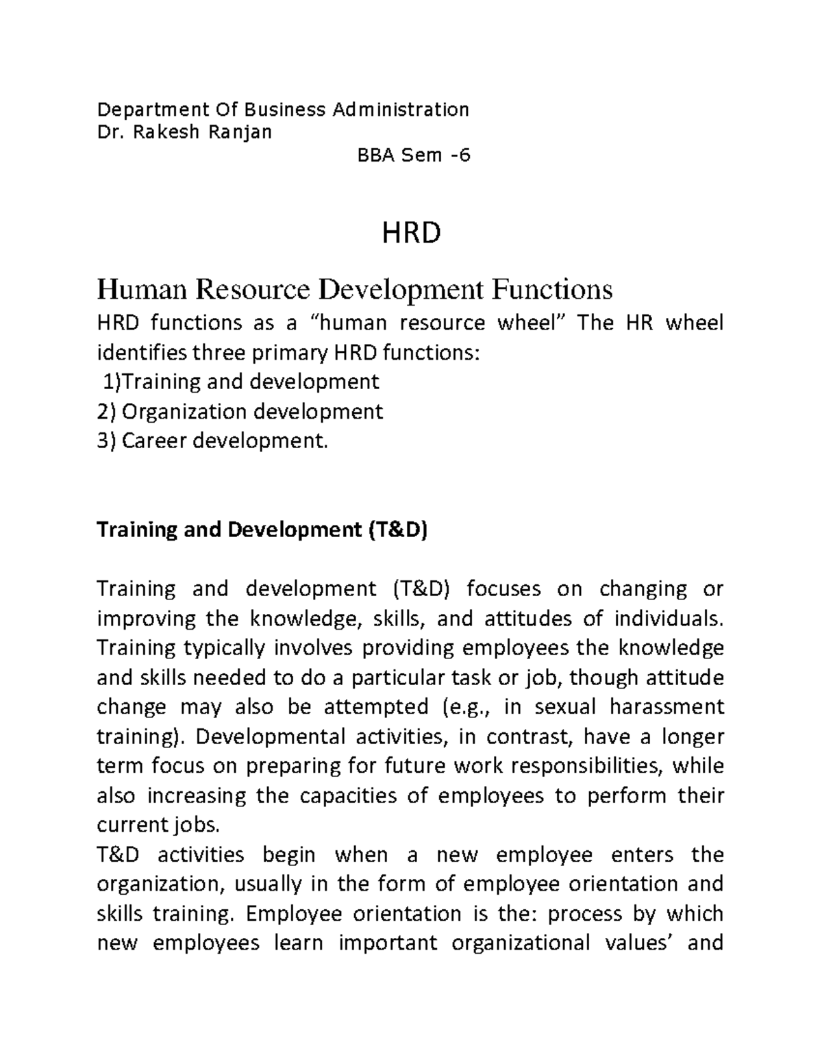 HRD Function - Department Of Business Administration Dr. Rakesh Ranjan ...