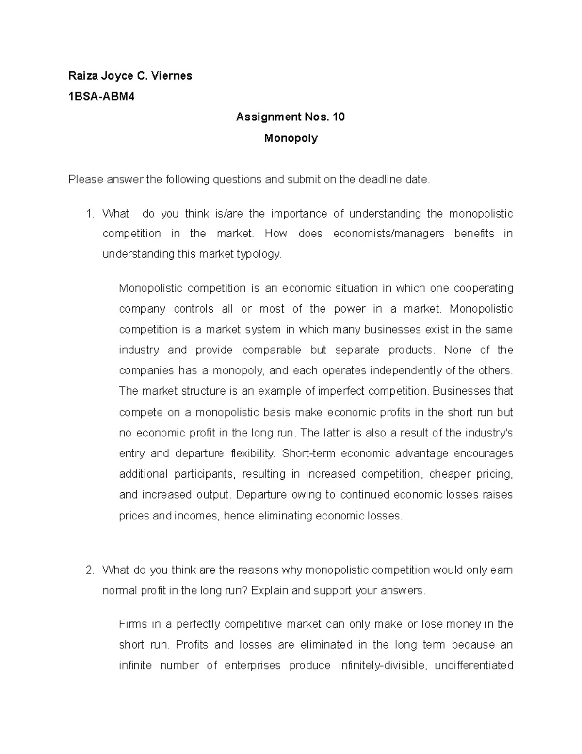 Assignment Nos. 10 Monopoly - Raiza Joyce C. Viernes 1BSA-ABM ...