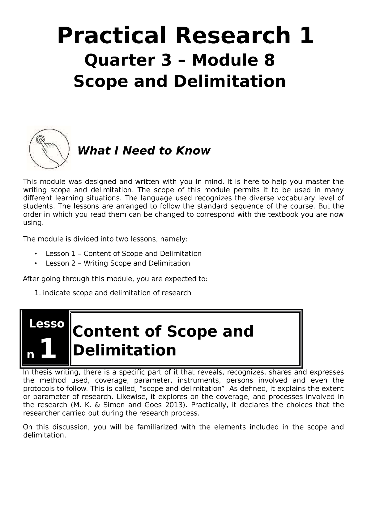 practical research 1 scope and delimitation module