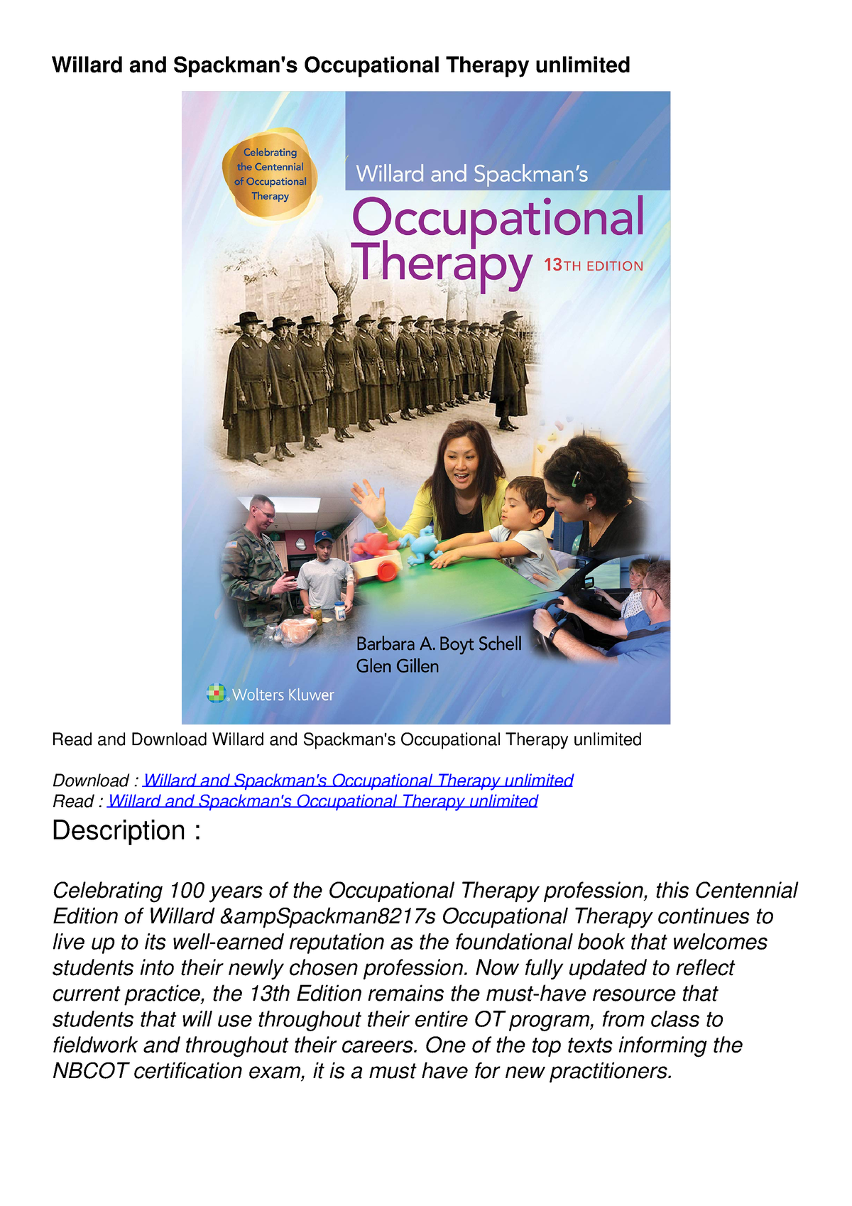 READ Willard and Spackman's Occupational Therapy for android - Willard ...