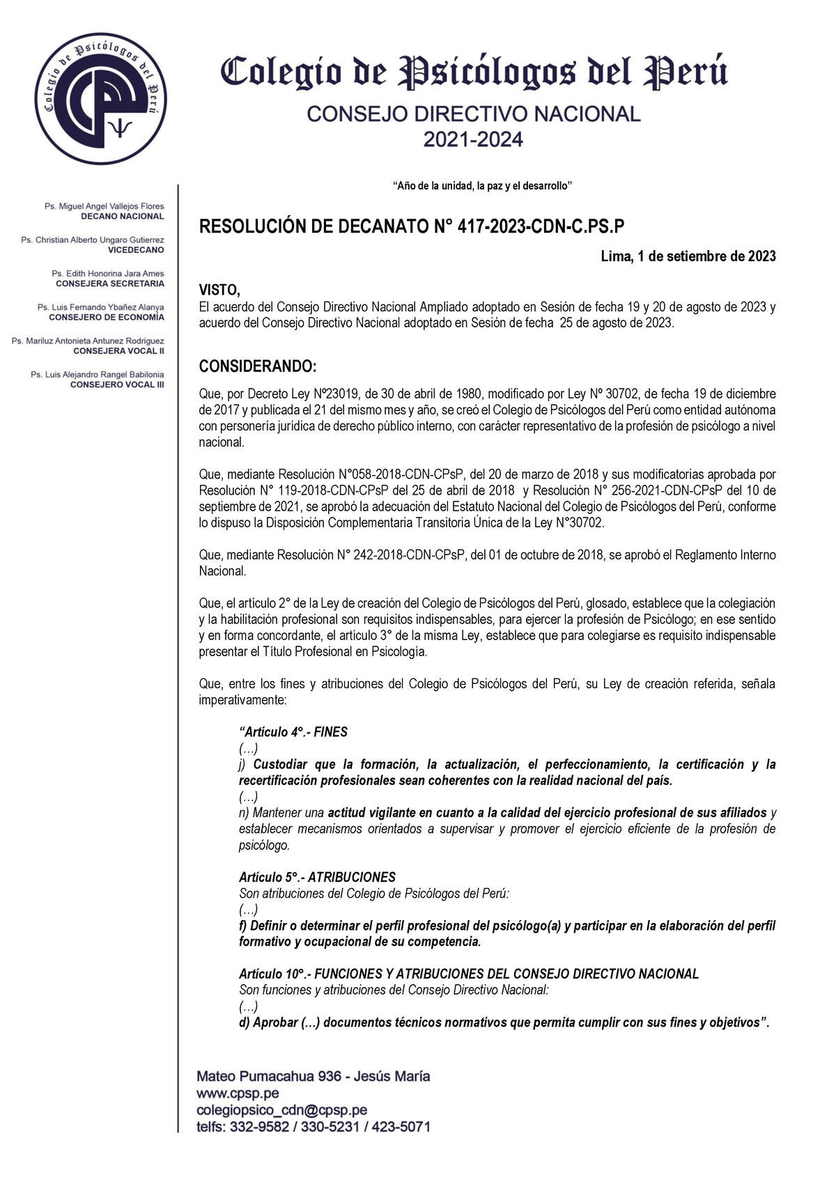 2023-417 Colegiatura Semipresencial - “Año De La Unidad, La Paz Y El ...