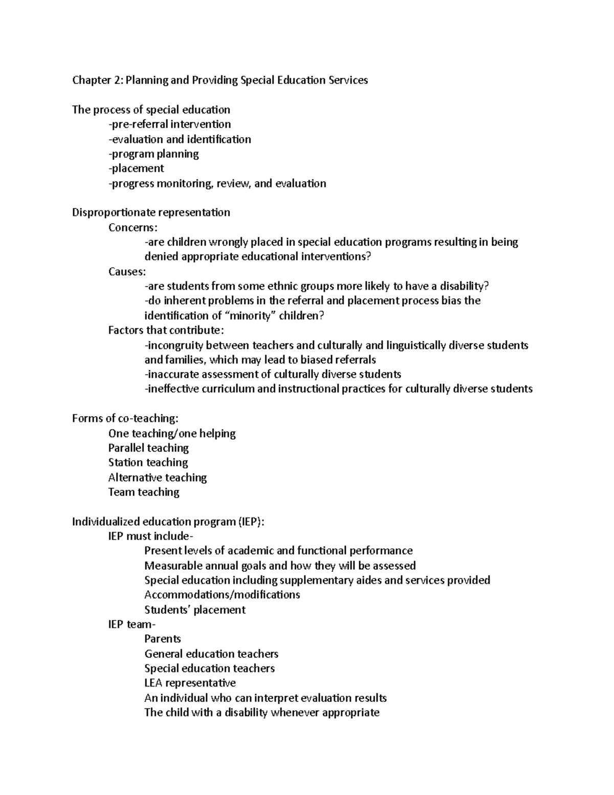 Chapter 2 Speced - class notes - Chapter 2: Planning and Providing ...