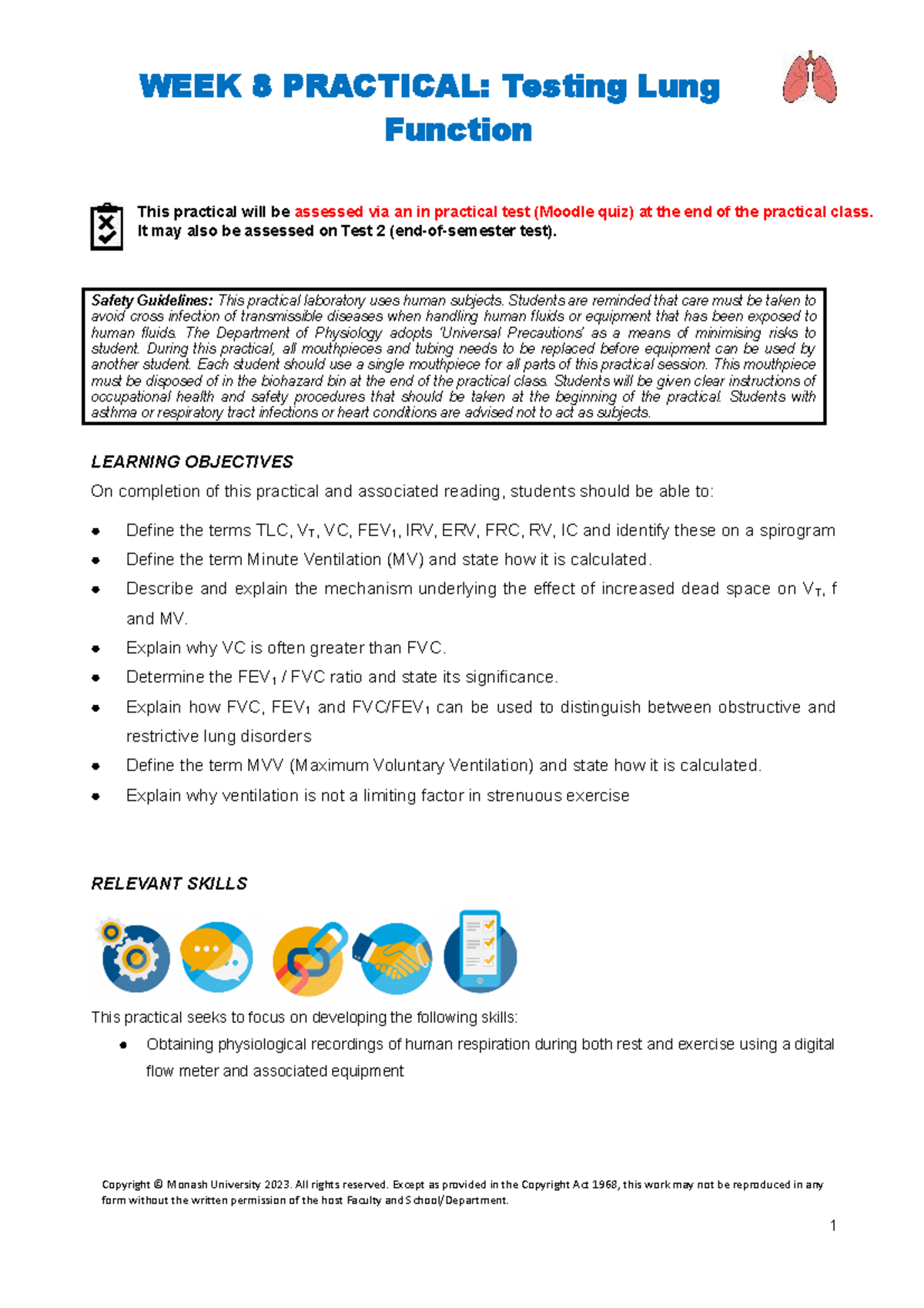 Lung Function Lab Notes Week Practical Testing Lung Function This Practical Will Be