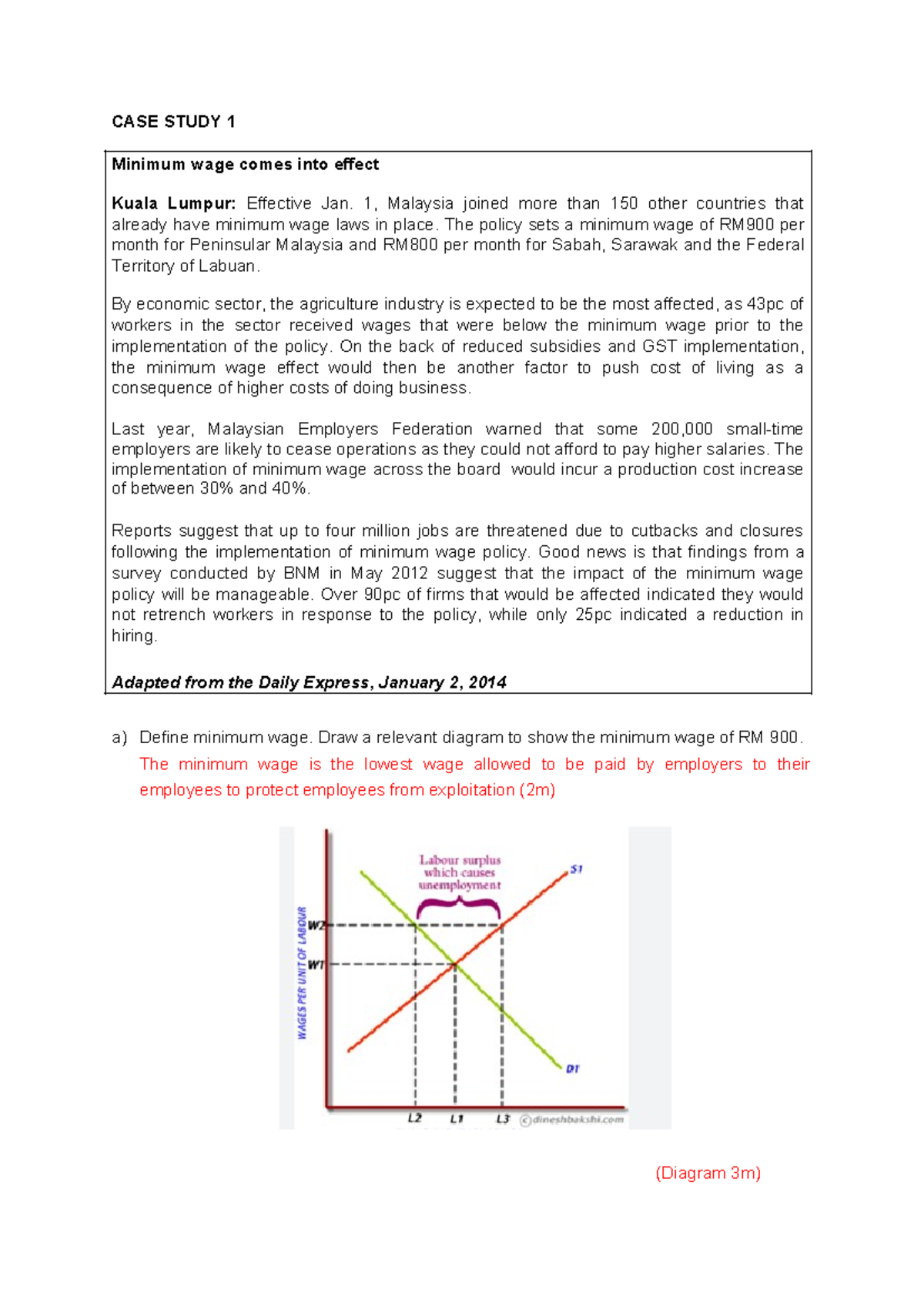 CASE Study 1 ECO415 ( Answer) - CASE STUDY 1 Minimum wage comes into ...