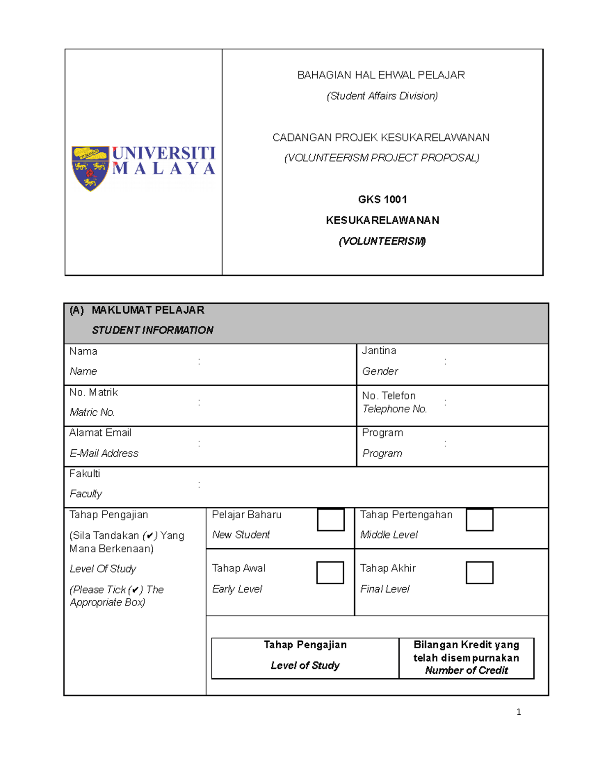 Proposal Template - Volunteerism gks1001 soalan - Studocu